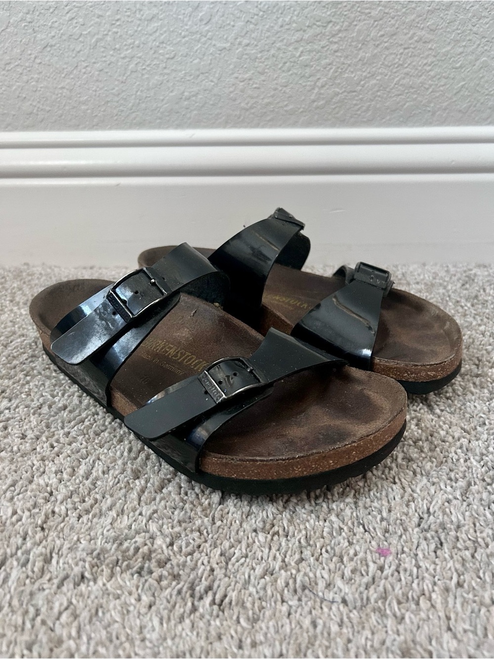 Birkenstock Sydney Black Patent Leather Double Strap Sandal Size 37 US 6-6.5